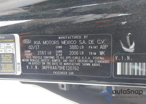 2017 Kia Forte Lx z USA, uszkodzony, nr VIN 3KPFK4A79HE120762